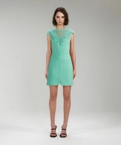 Self-portrait READY TO WEAR Green Bonded Crepe Mini Dress