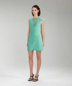 Self-portrait READY TO WEAR Green Bonded Crepe Mini Dress
