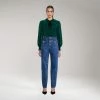 Self-portrait Dark Green Broderie Collar Chiffon Blouse