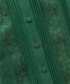 Self-portrait Dark Green Broderie Collar Chiffon Blouse