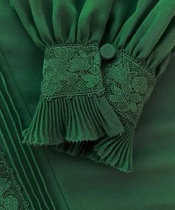 Self-portrait Dark Green Broderie Collar Chiffon Blouse