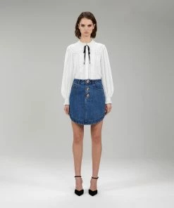 Self-portrait White Broderie Collar Chiffon Blouse READY TO WEAR