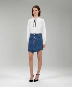 Self-portrait White Broderie Collar Chiffon Blouse READY TO WEAR