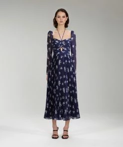 Self-portrait READY TO WEAR Pansy Print Chiffon Cut Out Midi Dress