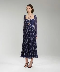 Self-portrait READY TO WEAR Pansy Print Chiffon Cut Out Midi Dress