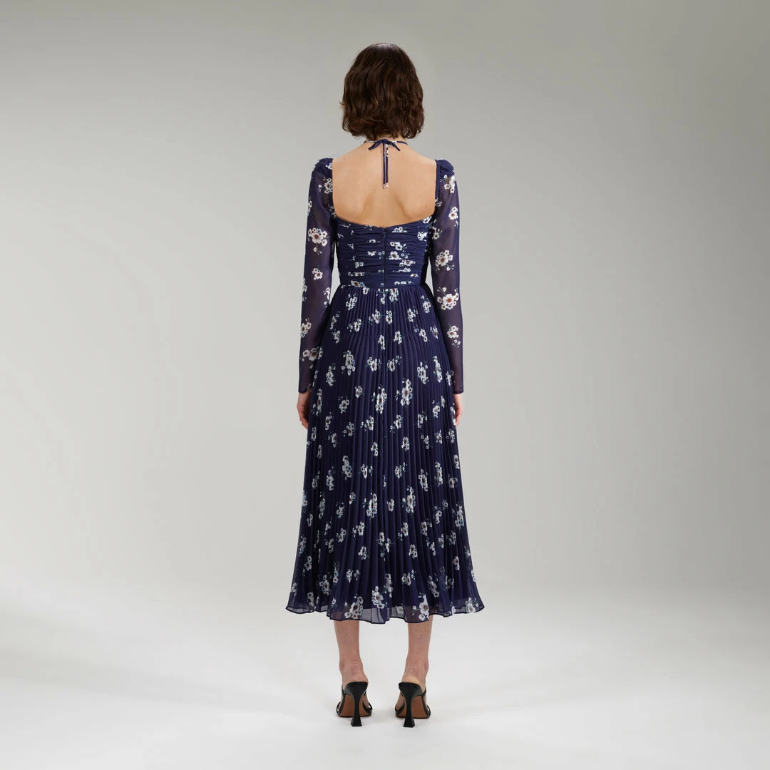 Self-portrait READY TO WEAR Pansy Print Chiffon Cut Out Midi Dress