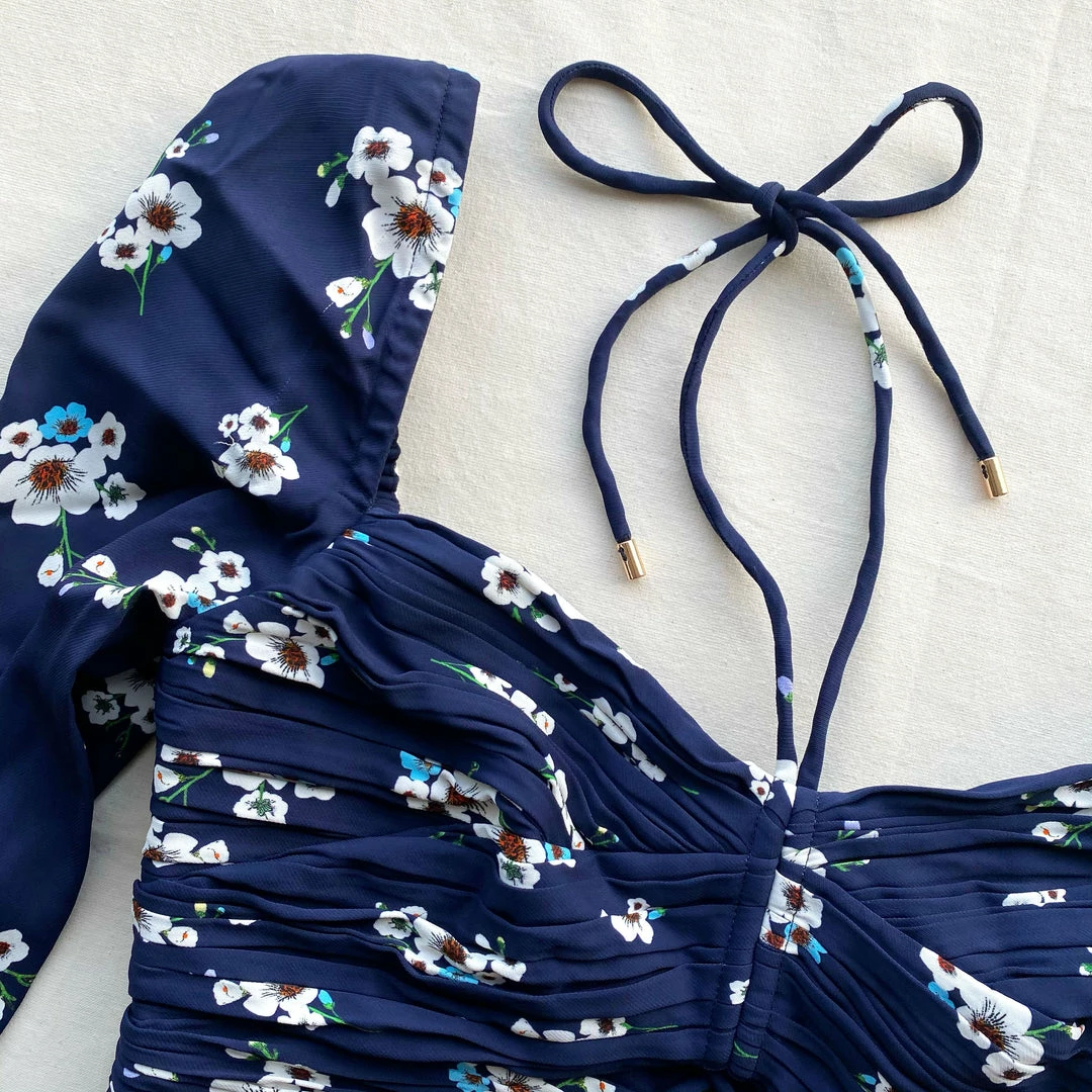 Self-portrait READY TO WEAR Pansy Print Chiffon Cut Out Midi Dress