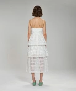Self-portrait White Cotton Broderie Anglaise Midi Dress READY TO WEAR