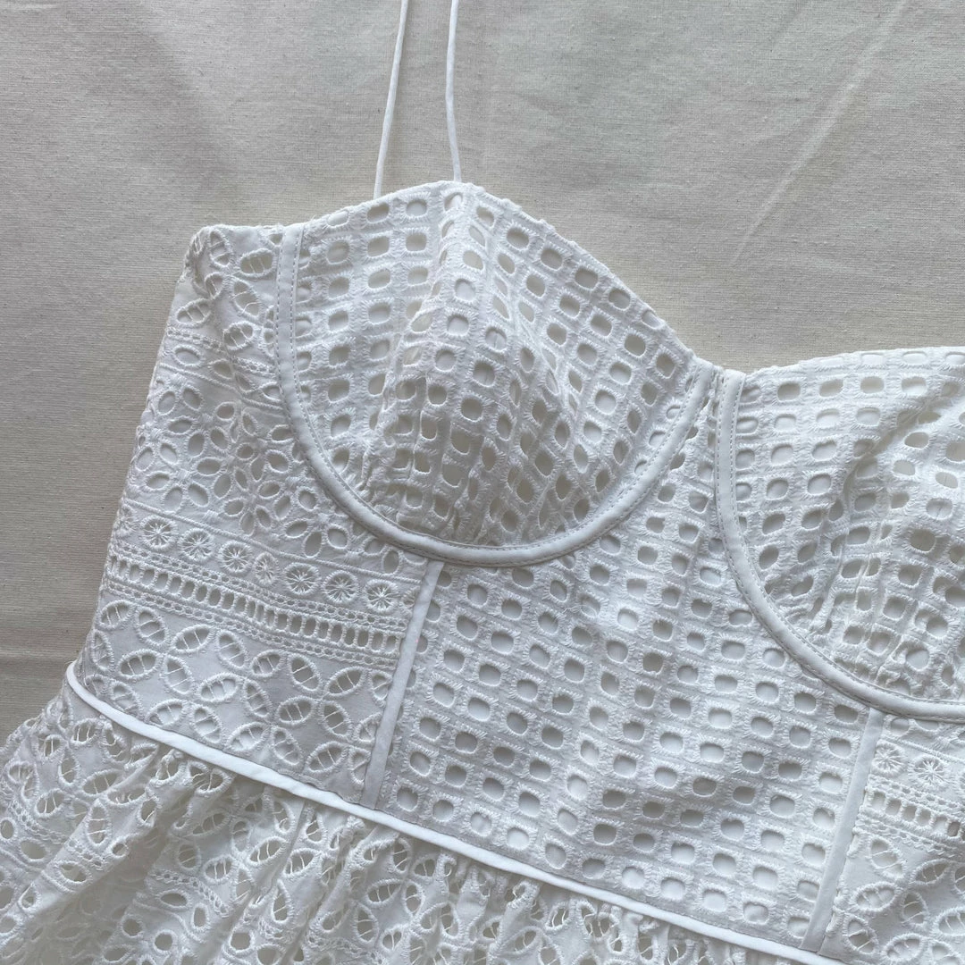 Self-portrait White Cotton Broderie Anglaise Midi Dress READY TO WEAR