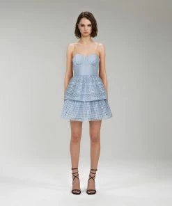 Self-portrait Light Blue Cotton Broderie Anglaise Mini Dress