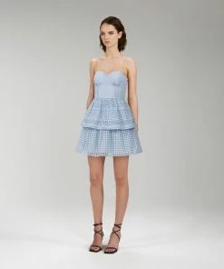 Self-portrait Light Blue Cotton Broderie Anglaise Mini Dress