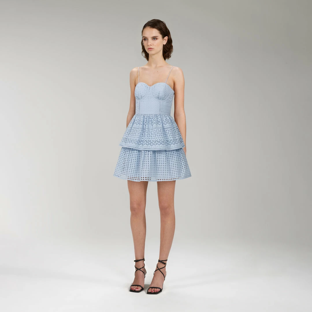 Self-portrait Light Blue Cotton Broderie Anglaise Mini Dress