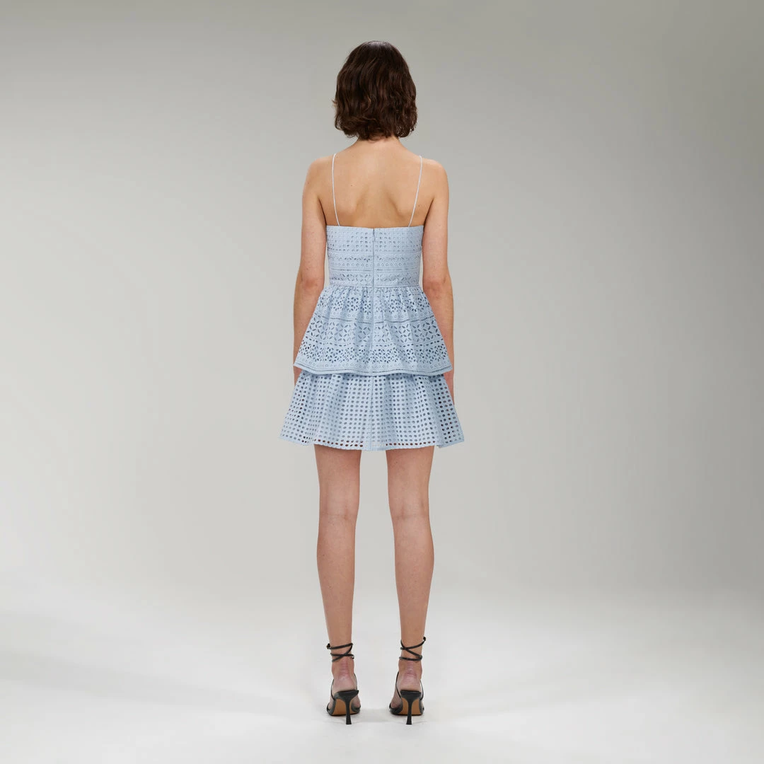 Self-portrait Light Blue Cotton Broderie Anglaise Mini Dress