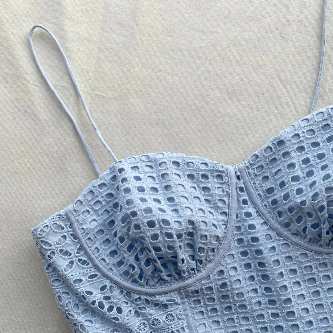 Self-portrait Light Blue Cotton Broderie Anglaise Mini Dress