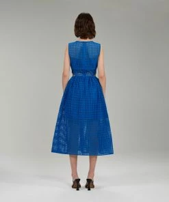 Self-portrait Bright Blue Cotton Broderie Anglaise Midi Dress NEW ARRIVALS