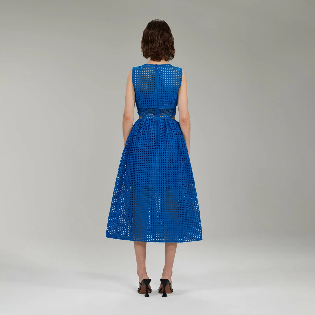 Self-portrait Bright Blue Cotton Broderie Anglaise Midi Dress NEW ARRIVALS