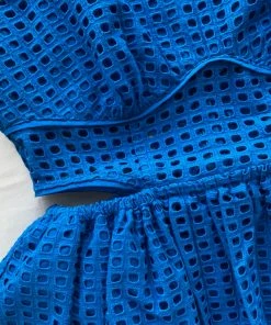 Self-portrait Bright Blue Cotton Broderie Anglaise Midi Dress NEW ARRIVALS