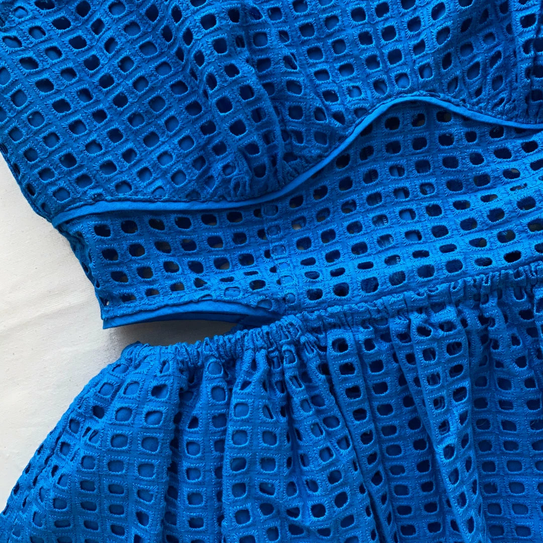 Self-portrait Bright Blue Cotton Broderie Anglaise Midi Dress NEW ARRIVALS