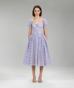 Self-portrait Lilac Cotton Broderie Anglaise Midi Dress READY TO WEAR