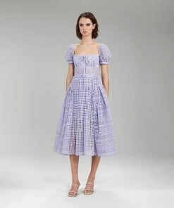 Self-portrait Lilac Cotton Broderie Anglaise Midi Dress READY TO WEAR
