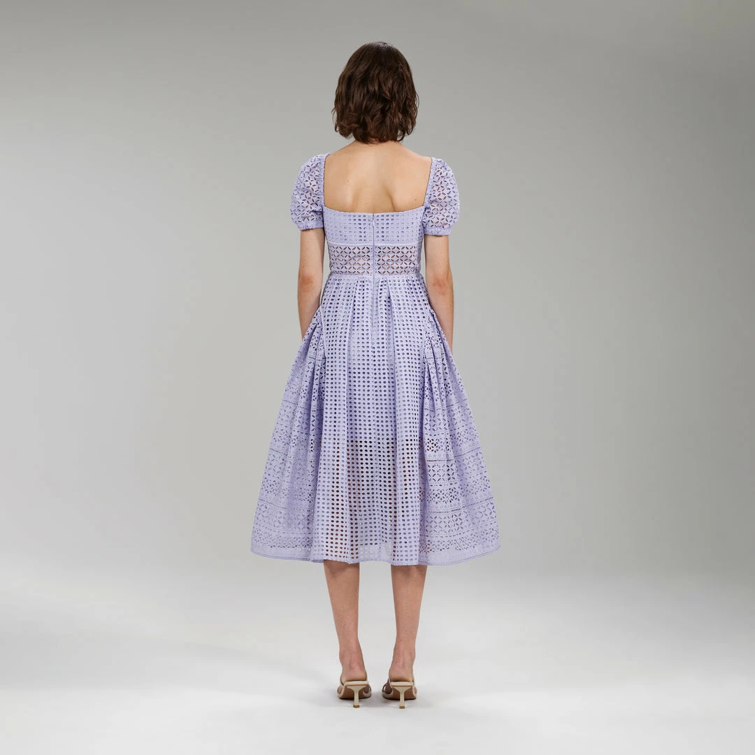 Self-portrait Lilac Cotton Broderie Anglaise Midi Dress READY TO WEAR