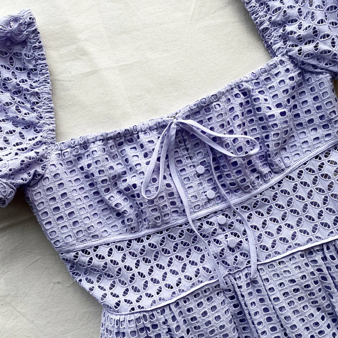 Self-portrait Lilac Cotton Broderie Anglaise Midi Dress READY TO WEAR