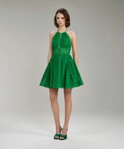 Self-portrait READY TO WEAR Green Cotton Broderie Anglaise Mini Dress
