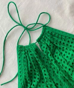 Self-portrait READY TO WEAR Green Cotton Broderie Anglaise Mini Dress