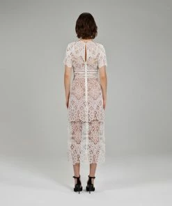 Self-portrait Ivory Floral Guipure V-Neck Midi Dress