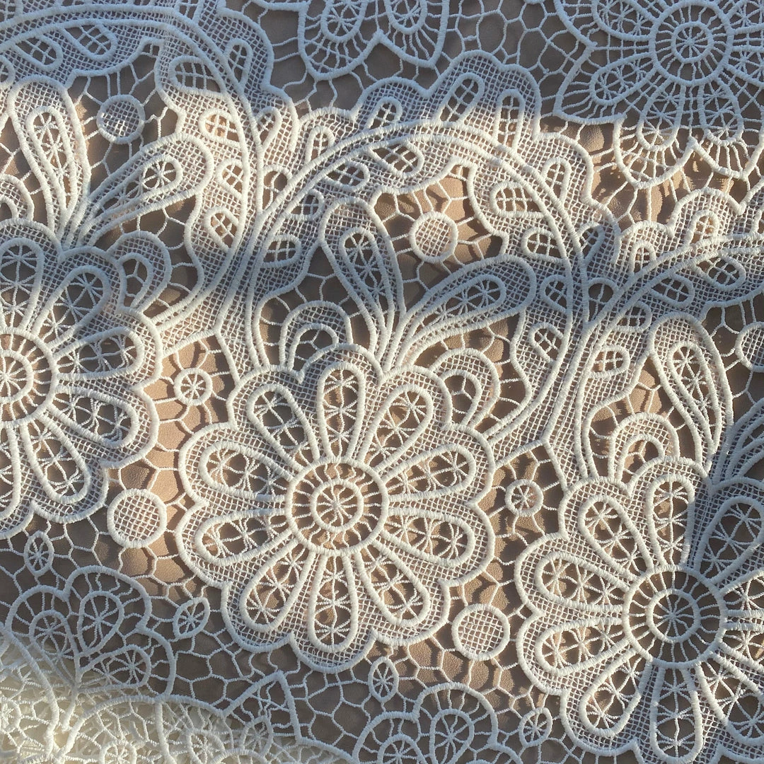 Self-portrait Ivory Floral Guipure V-Neck Midi Dress