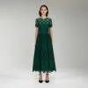 Self-portrait Dark Green Floral Guipure Midi Dress NEW ARRIVALS