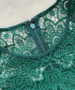 Self-portrait Dark Green Floral Guipure Midi Dress NEW ARRIVALS