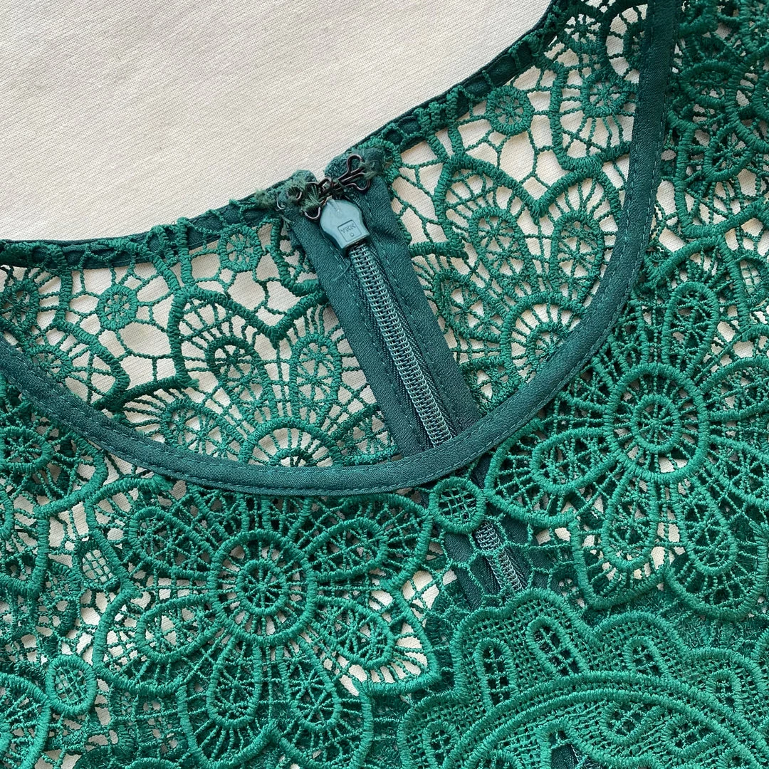 Self-portrait Dark Green Floral Guipure Midi Dress NEW ARRIVALS