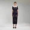 Self-portrait Navy Floral Guipure Midi Dress