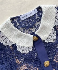 Self-portrait Navy Floral Guipure Midi Dress