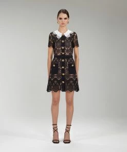 Self-portrait NEW ARRIVALS Black Floral Guipure Mini Dress
