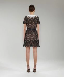 Self-portrait NEW ARRIVALS Black Floral Guipure Mini Dress