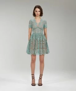 Self-portrait Mint Floral Guipure Lace Mini Dress READY TO WEAR