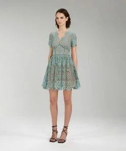 Self-portrait Mint Floral Guipure Lace Mini Dress READY TO WEAR
