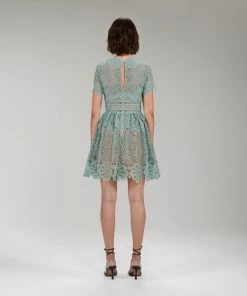Self-portrait Mint Floral Guipure Lace Mini Dress READY TO WEAR
