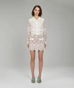 Self-portrait Ivory Floral Guipure Cropped Jacket READY TO WEAR