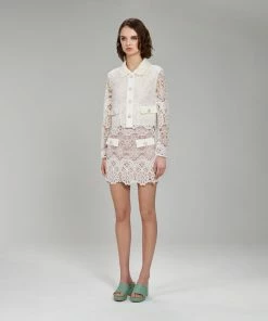 Self-portrait Ivory Floral Guipure Cropped Jacket READY TO WEAR