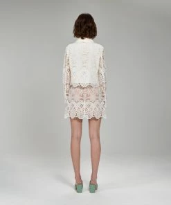 Self-portrait Ivory Floral Guipure Cropped Jacket READY TO WEAR