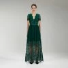Self-portrait Dark Green Floral Guipure Maxi Dress