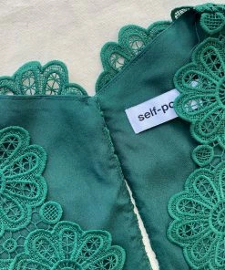 Self-portrait Dark Green Floral Guipure Maxi Dress