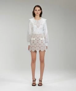 Self-portrait READY TO WEAR Ivory Floral Guipure Mini Skirt
