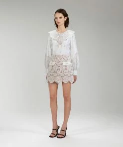 Self-portrait READY TO WEAR Ivory Floral Guipure Mini Skirt