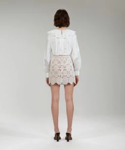 Self-portrait READY TO WEAR Ivory Floral Guipure Mini Skirt