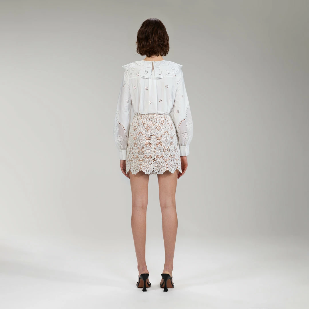 Self-portrait READY TO WEAR Ivory Floral Guipure Mini Skirt