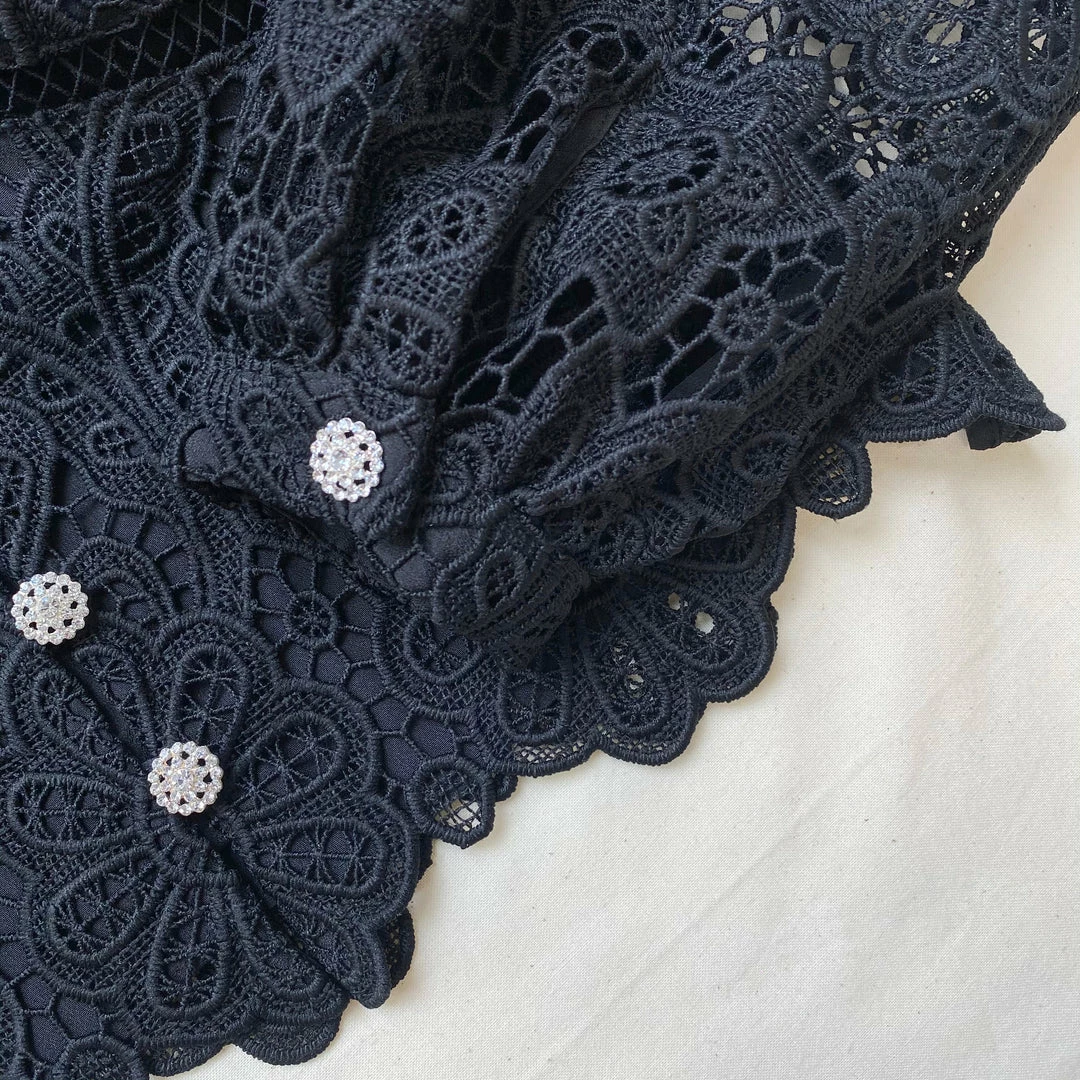 Self-portrait Black Floral Guipure Puff Sleeve Blouse NEW ARRIVALS